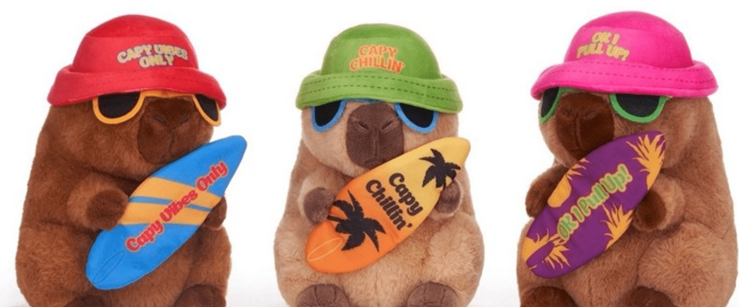 szörfös kapibara (capybara) puha plüssfigura – 22 cm