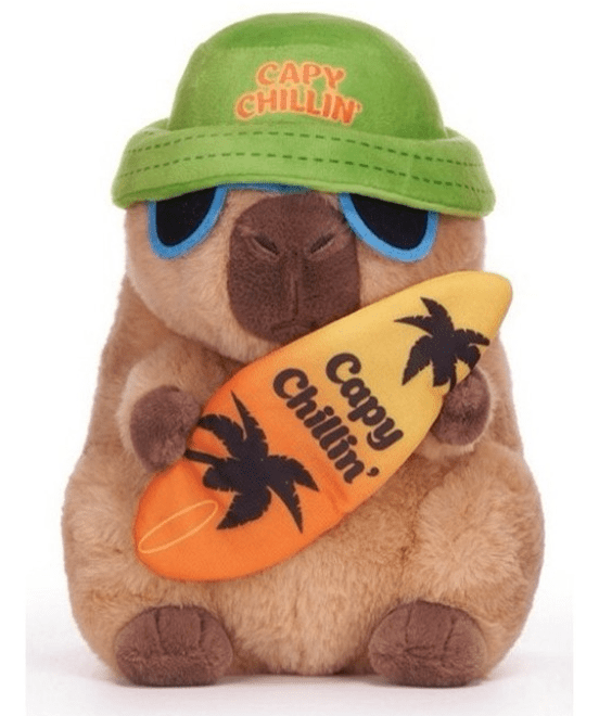 szörfös kapibara (capybara) puha plüssfigura – 22 cm